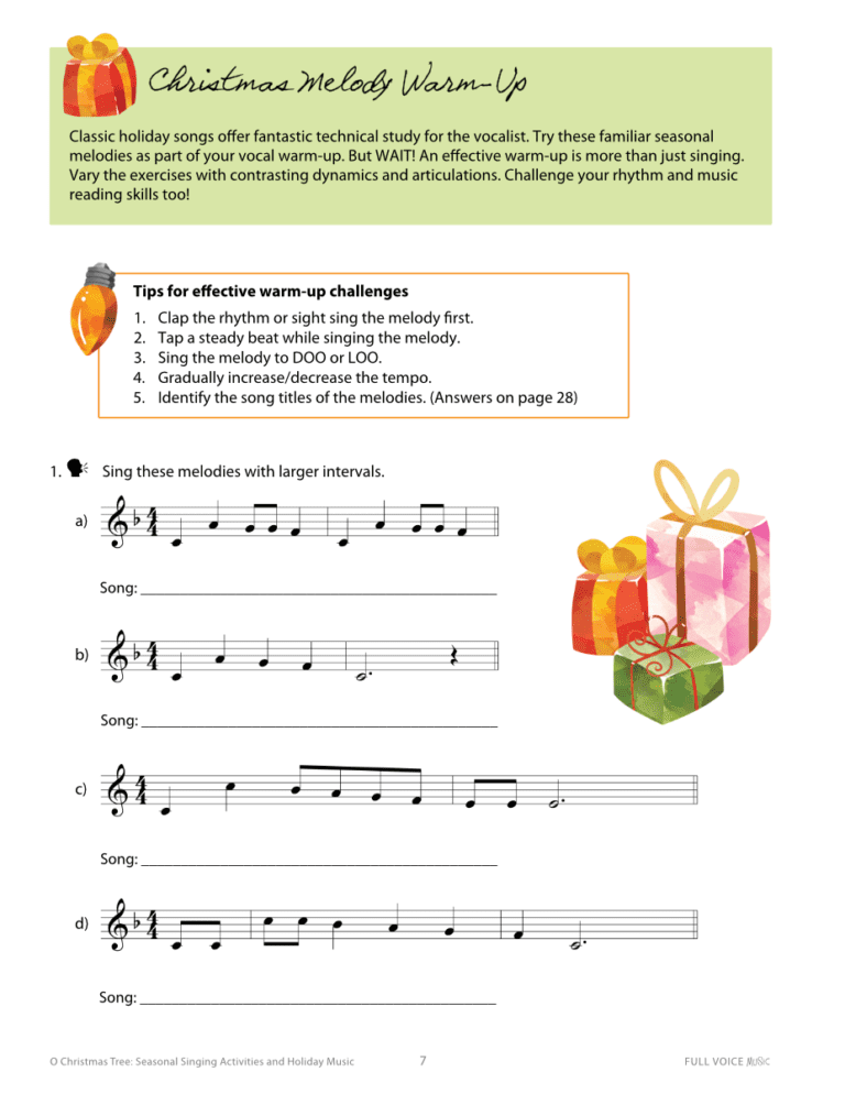 a page of melody excerpts for students to sing and identify
