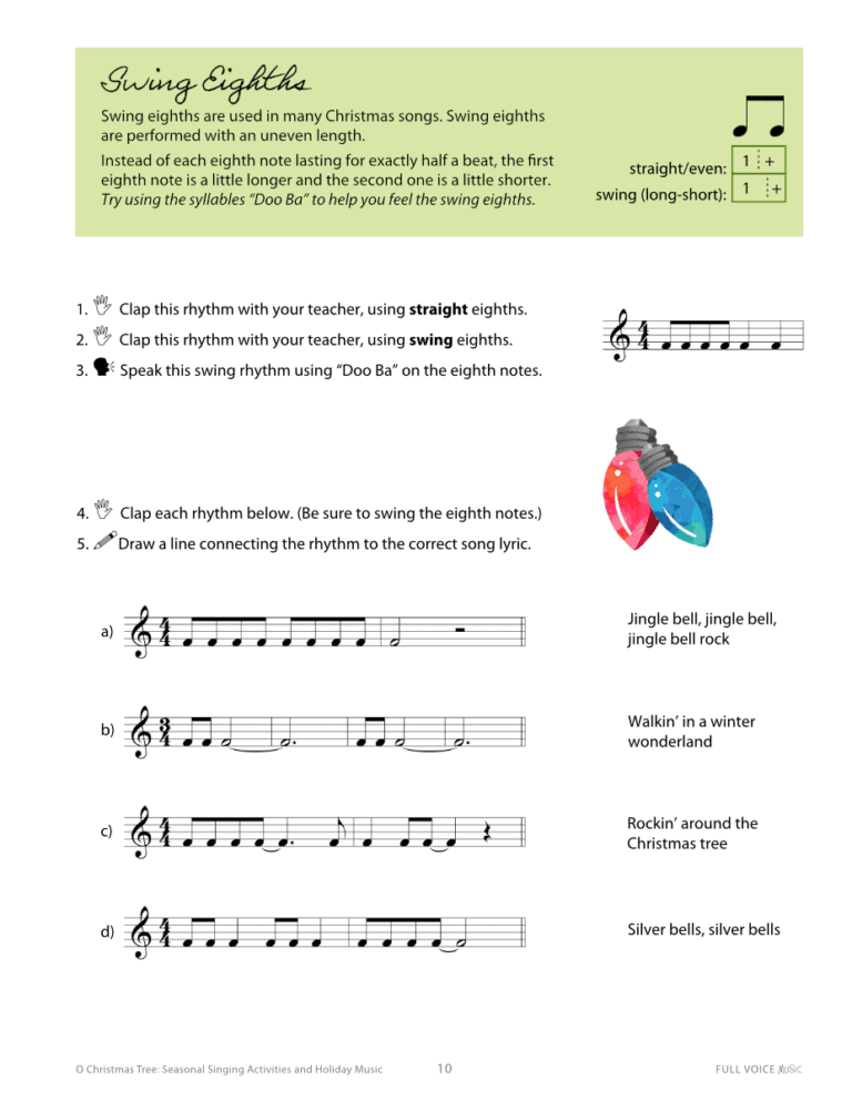 Eighth note clapping exercises and excerpts of rhythms from familiar songs