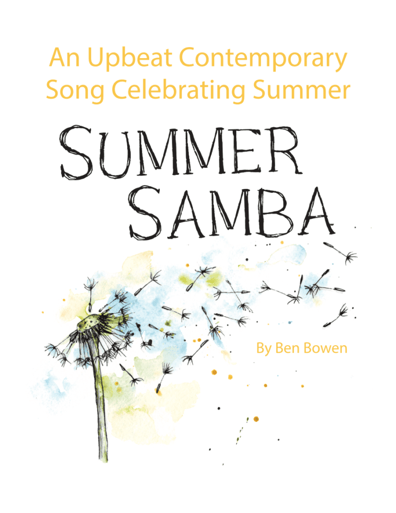 A dandelion blowing in the breeze with title Summer Samba