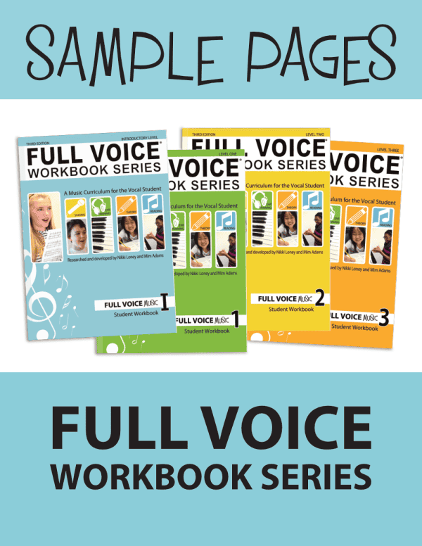 Image of the book covers for all four levels of FULL VOICE Workbooks.