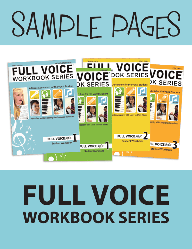 Image of the book covers for all four levels of FULL VOICE Workbooks.